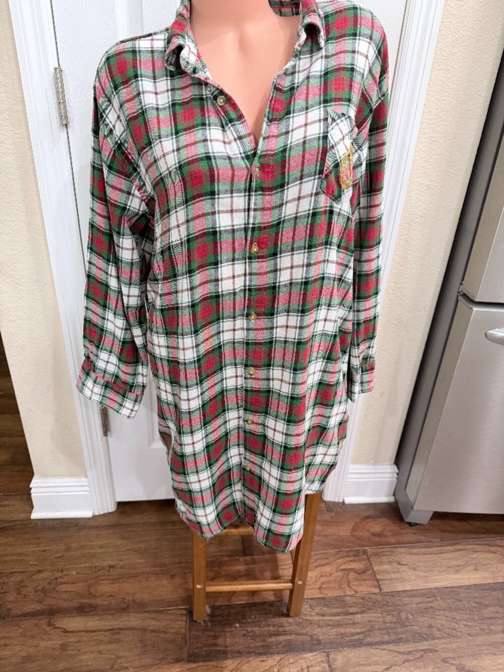 Lauren Ralph Lauren XL Plaid Cotton Sleep Shirt Nightgown RL Crest Christmas